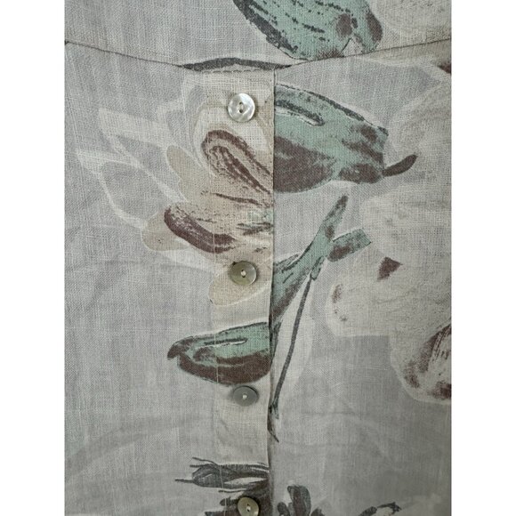 TERZO MILLENNIO Italy Pullover Linen Short Sleeve Blouse Beige Floral Sz S - Picture 5 of 5